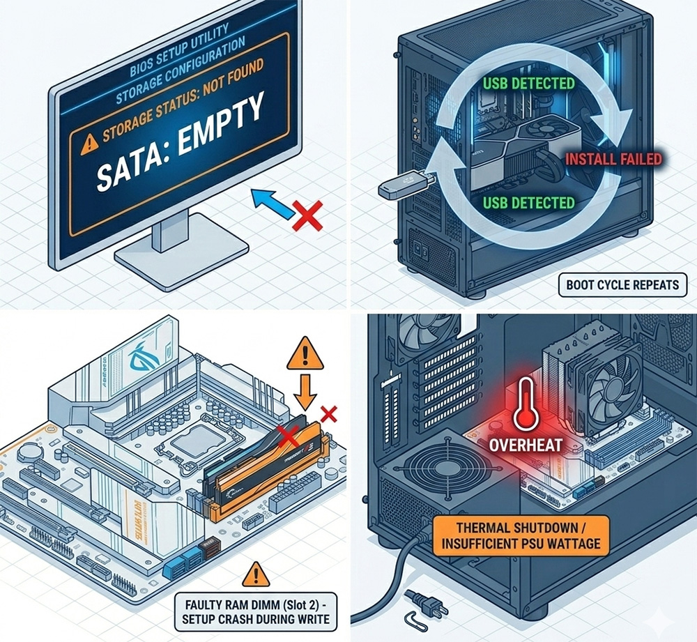 common causes to why windows install keeps restarting