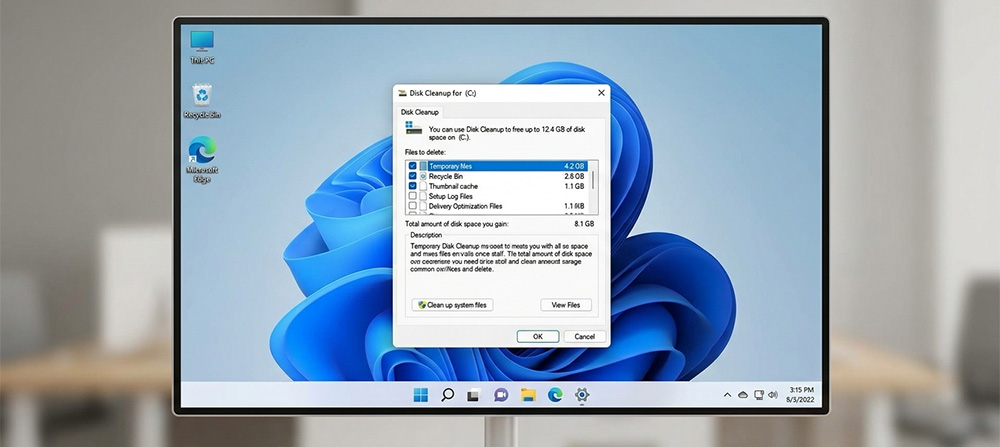 Windows Disk Cleanup tool open showing how to delete Windows temp files