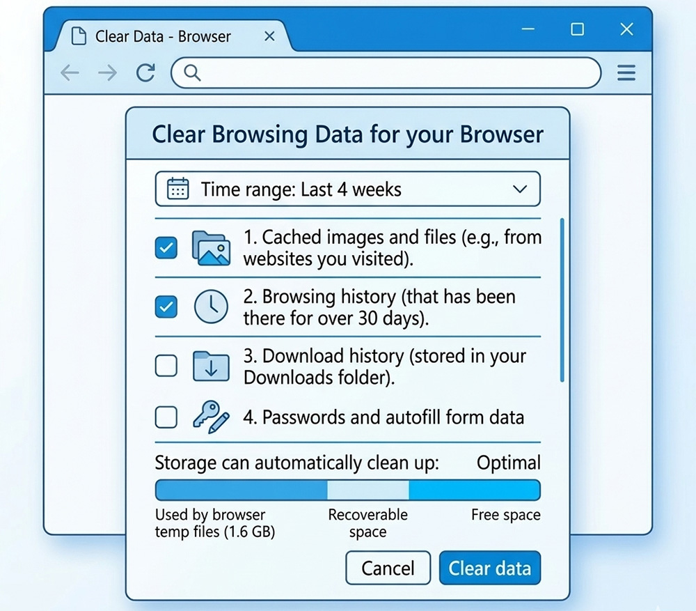 clear cache and data from your browser