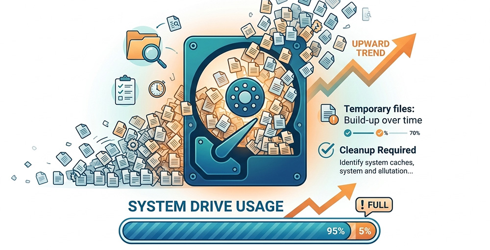 learn how to delete windows temp files before the build up too large