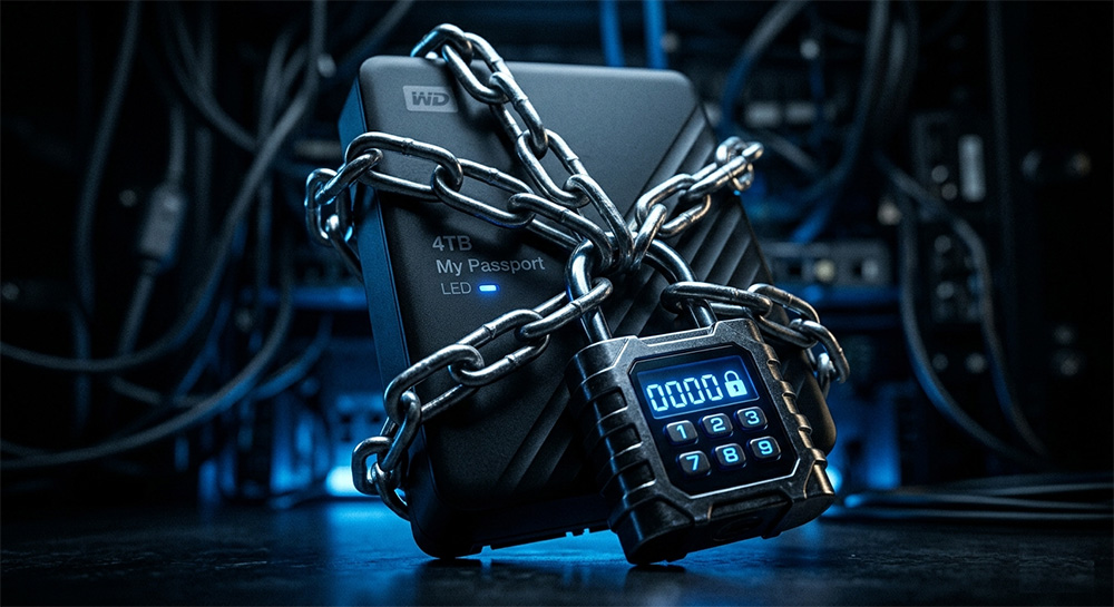 A hard drive wrapped in chains showing why how to backup Windows protects your data