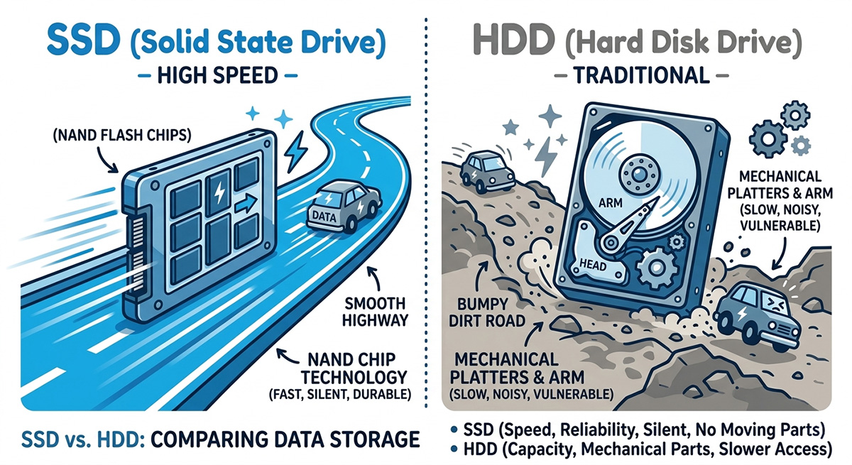 SSD versus hard drive speed comparison showing how long does it take to install Windows 11