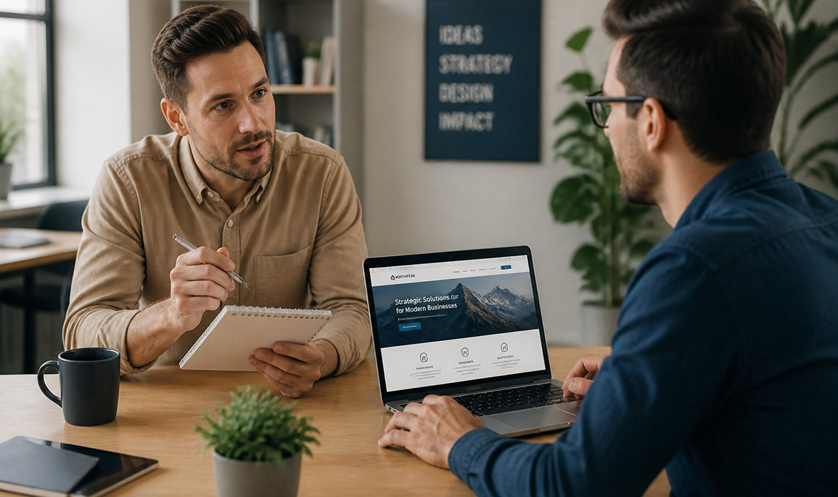 Business owner interviewing web designer with questions to prevent website not showing up on Google after launch