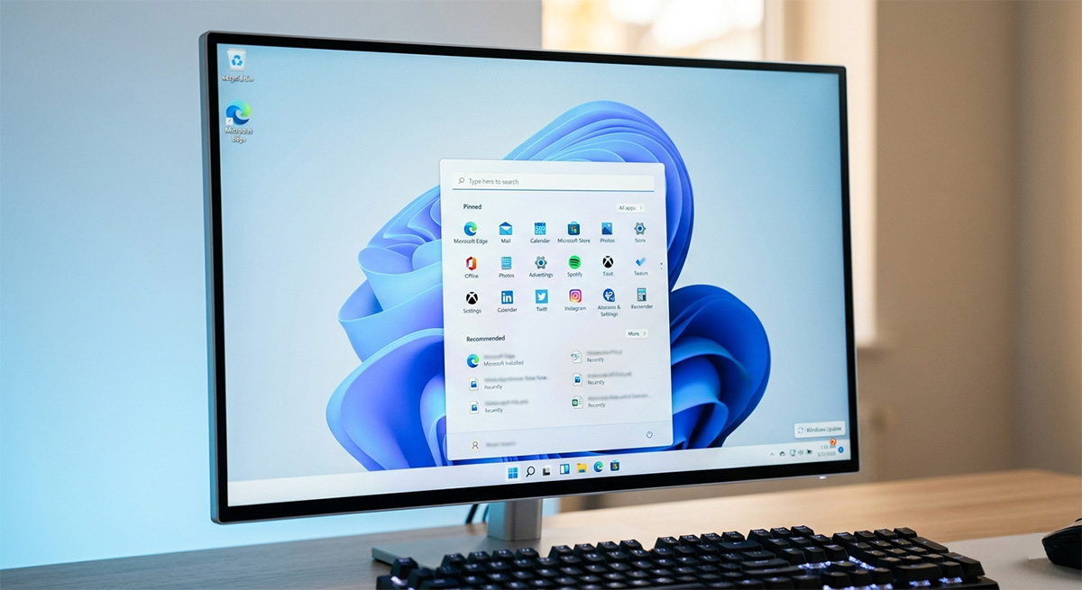 Fresh Windows 11 desktop after completing how long does it take to install Windows 11 process