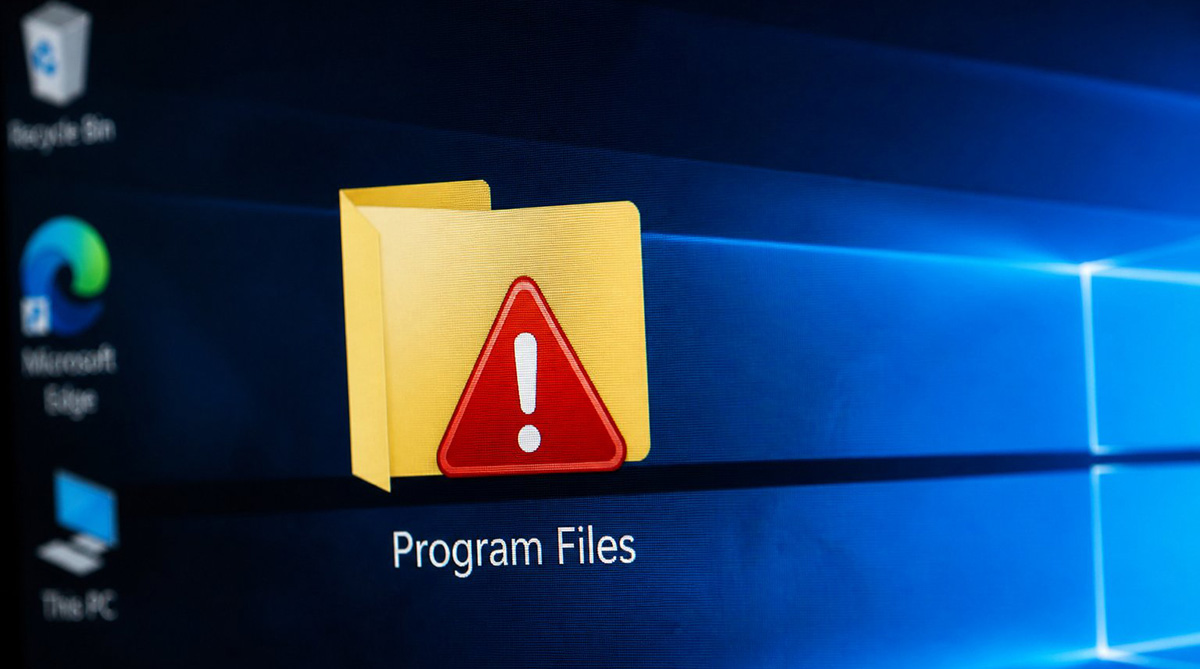 how to transfer files to a new computer: what not to copy, warning icon over program files folder