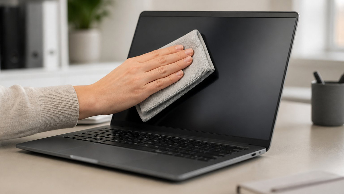 How to clean a laptop computer screen with a dry cloth
