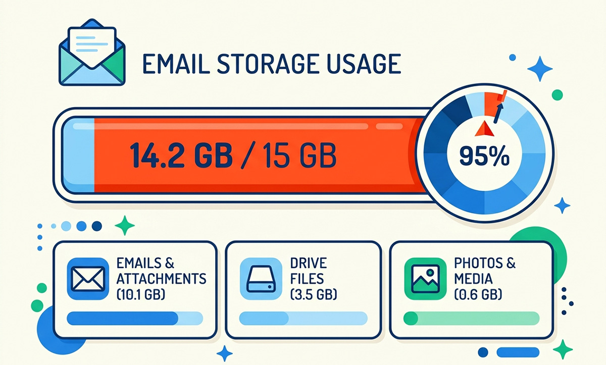 Full email inbox storage bar showing mailbox nearly out of space