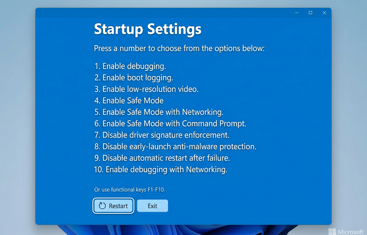 Safe Mode option when Windows 11 won't start after an update
