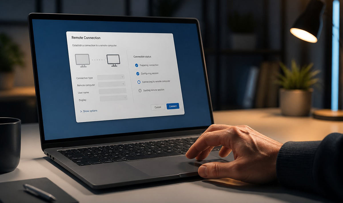 Laptop showing remote access request during a Microsoft tech support scam