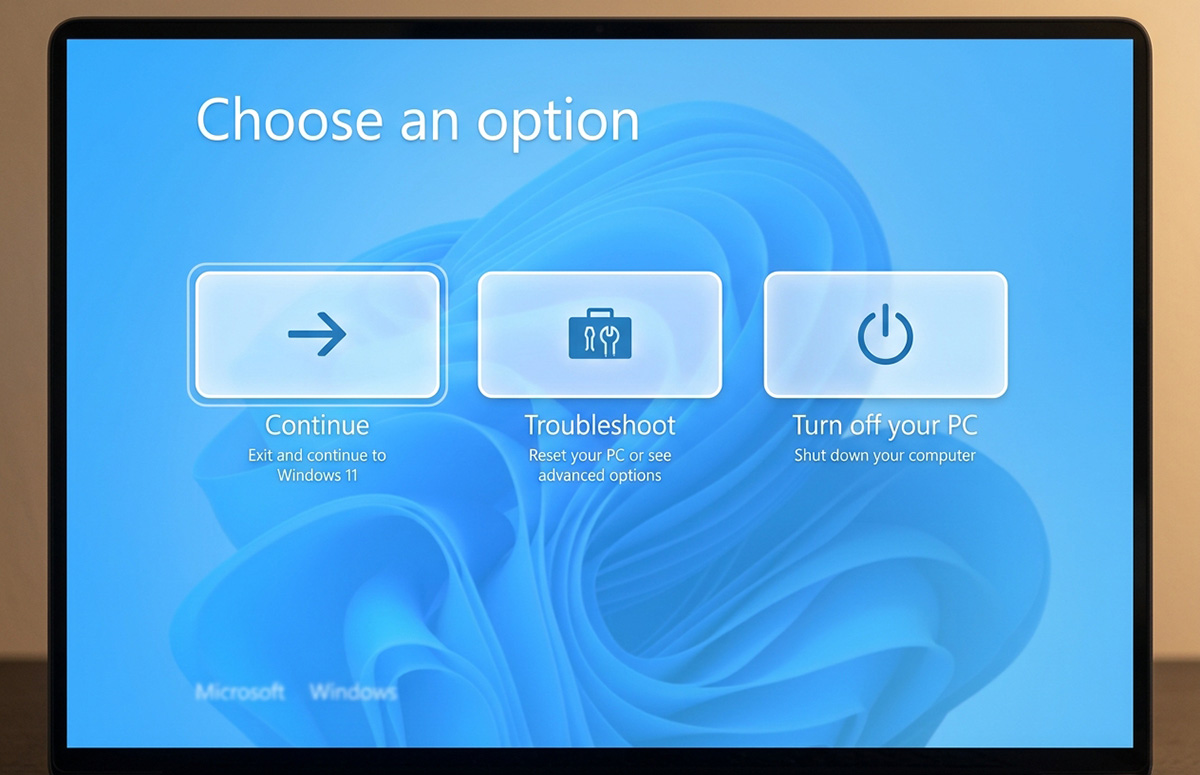 Recovery menu used when Windows 11 won't start after an update