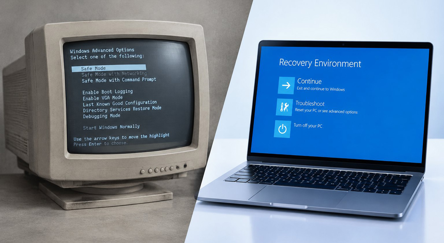 old F8 method versus modern windows safe mode startup