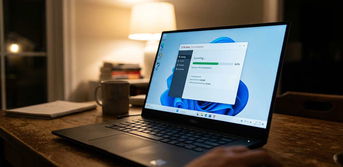 Laptop running antivirus scan after suspicious email link was clicked