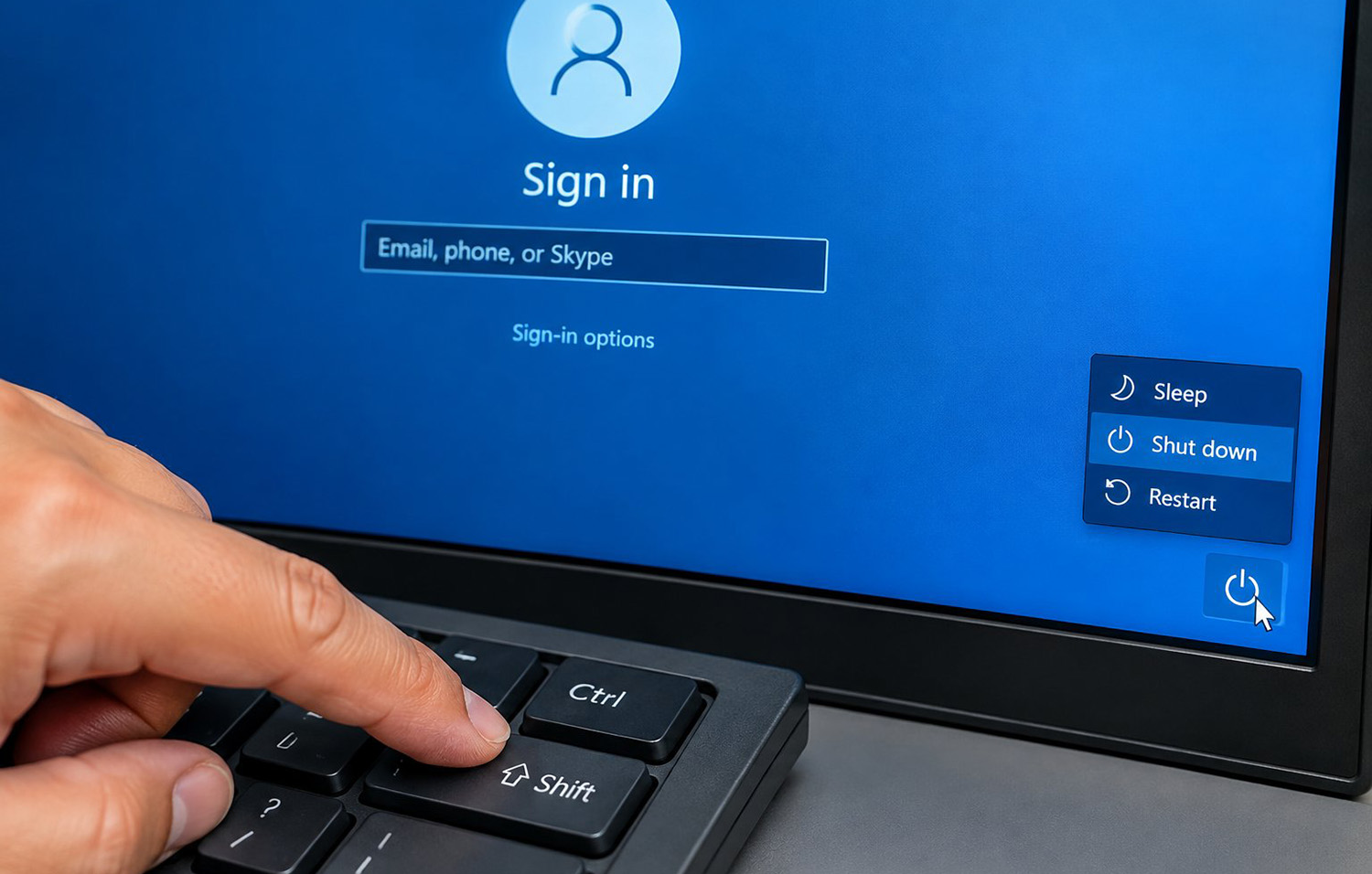 shift restart method to start windows in safe mode