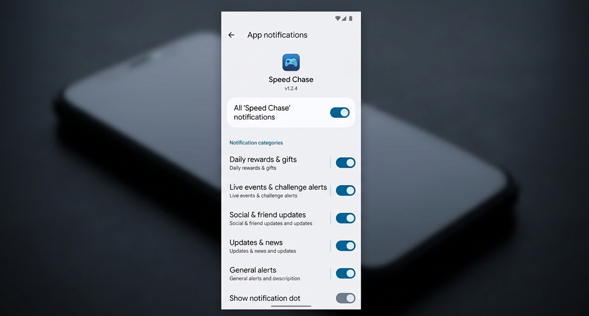 How to turn off game notifications on Android app settings screen.