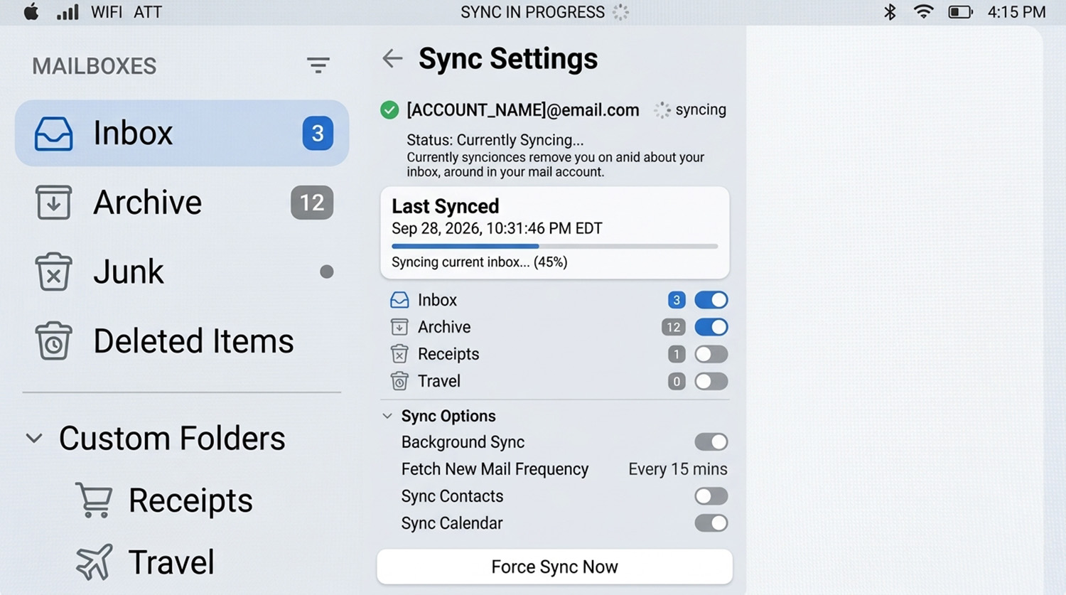 Sync settings screen explaining why did all my emails disappear
