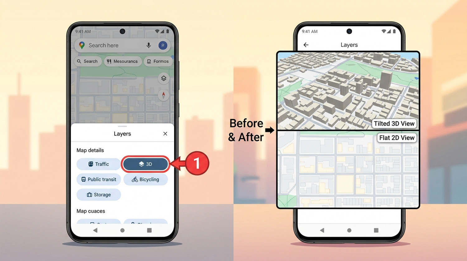 Google Maps Layers menu with 3D button toggled off after fixing google maps ride services